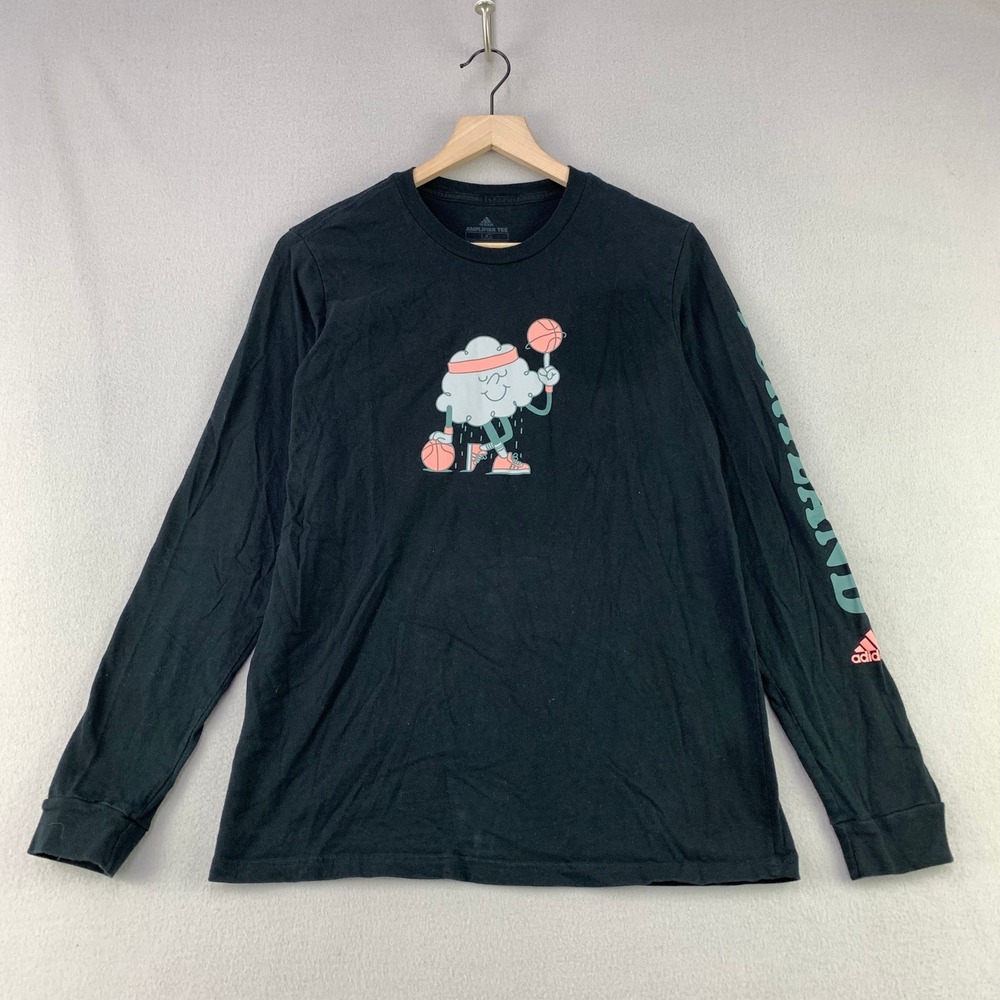 Adidas Amplifier Tee Mens L Black Portland Graphic Basketball Long Sleeve Shirt